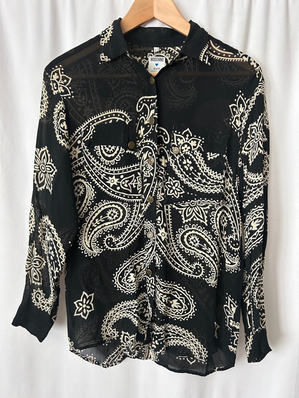 Moschino Black/Cream Paisley Button Front Long Sleeve Blouse Shirt Top *Size S* - Picture 1 of 6